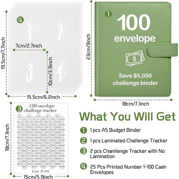 100 Envelopes Money Saving Challenge Binder with Reusable Laminated Tracker - Picture 2 of 7